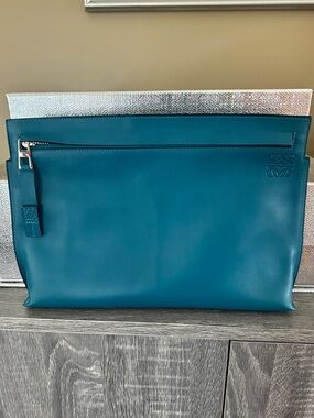 Loewe Teal Blue Leather Clutch